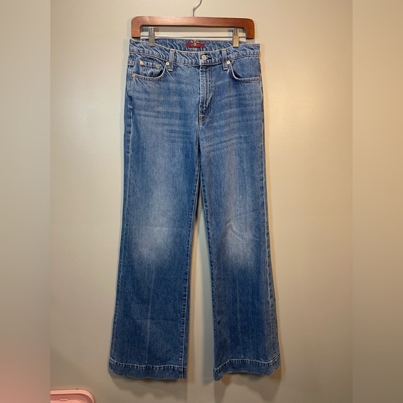 7 For All Mankind Medium Dojo Blue Wide Leg Cuffed Jeans size 30 - Picture 3 of 8